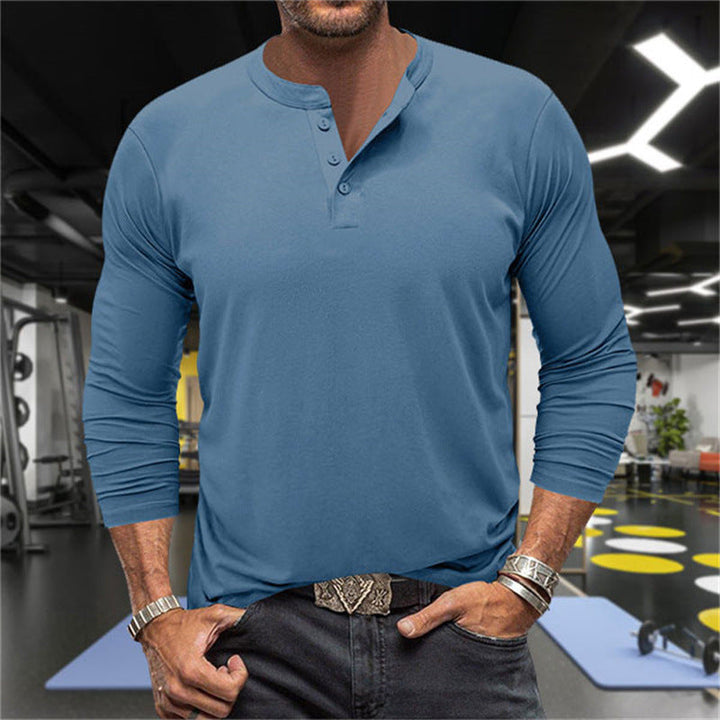 Herren Langarm-Henley-Shirt aus atmungsaktiver Baumwollmischung Echoarchiv