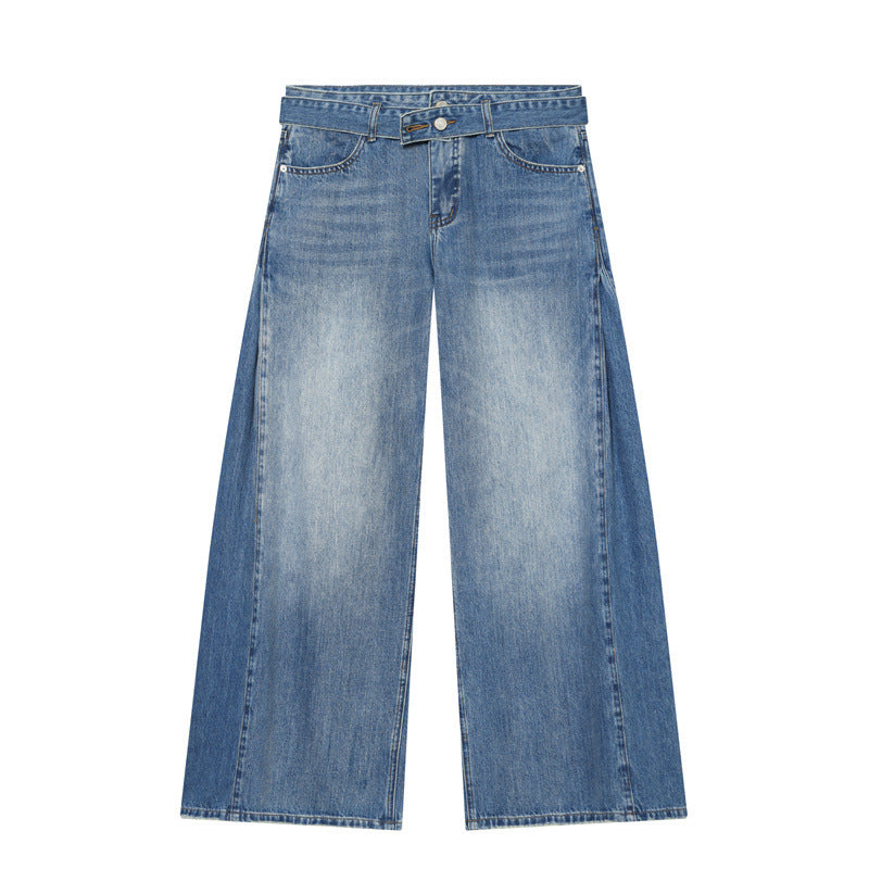 Damen Weite Denim-Hose mit seitlichen Falteneinsätzen, High‑Waist und Taillengürtel Echo Archiv