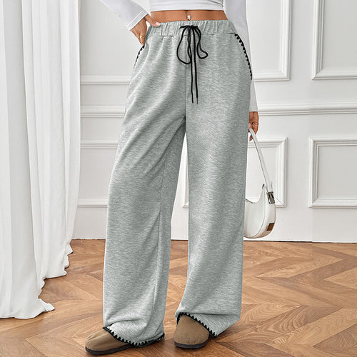 Damen Weite Relax-Fleece-Hose mit hohem Bund, Kordelzug und Zierstich-Details Echoarchiv