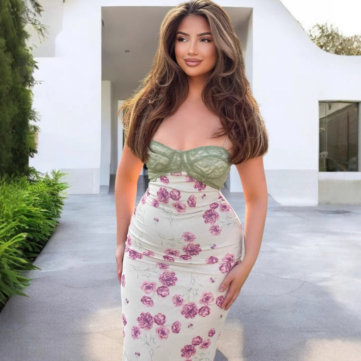 Damen Etuikleid mit floralem Design und transparenten Spitzenakzenten Echo Archiv
