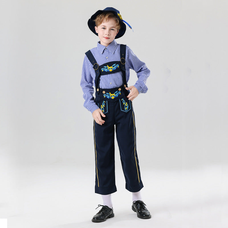 Herren nan bestickte Kindertracht Latzhose mit verstellbaren Hosenträgern und Kontrastnähten Echo Archiv