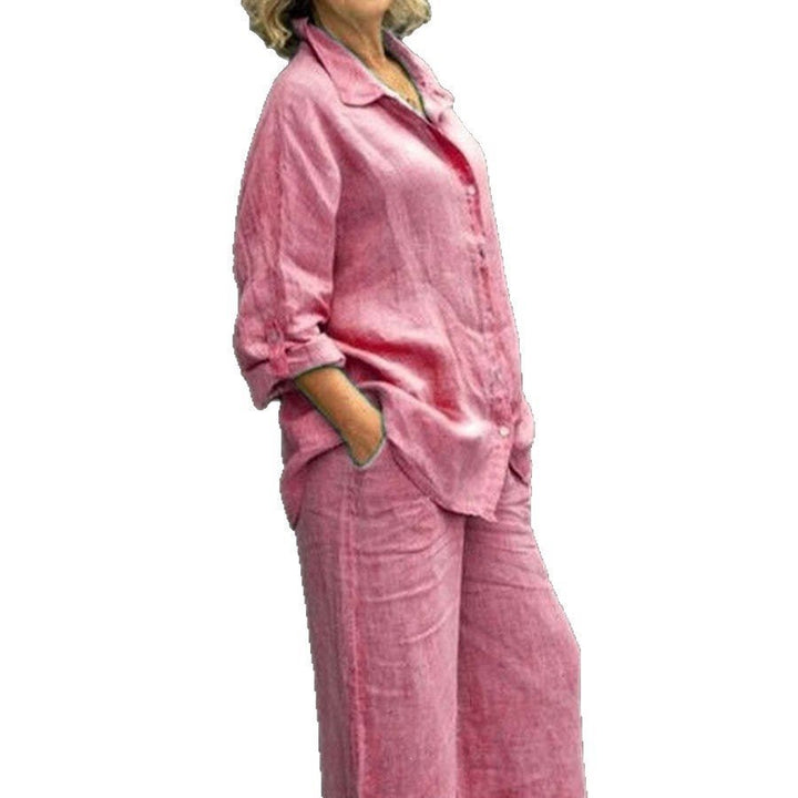 Damen Leichtes Leinen-Loungewear-Set mit Oversized-Hemd und weiter Palazzo-Hose Echo Archiv