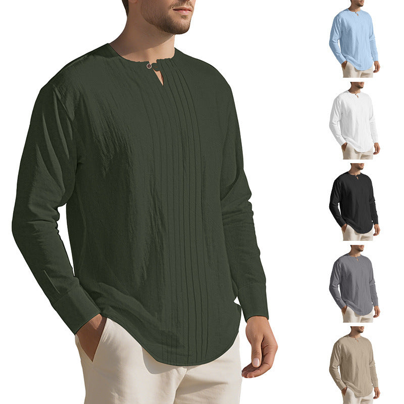 Herren Langarmshirt mit modischem Henley-Ausschnitt und Faltenstruktur Echoarchiv