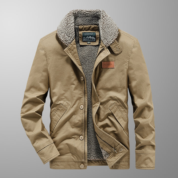 Herren Canvas-Workerjacke mit Sherpa-Innenfutter, Reiß- und Druckknopfverschluss Echoarchiv