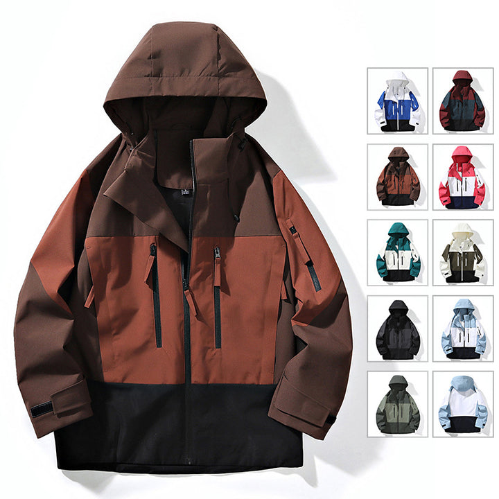 Herren Wasserabweisende Colorblock-Outdoorjacke mit Kapuze, Mehrfach-Reißverschlusstaschen und verstellbaren Bündchen Echo Archiv