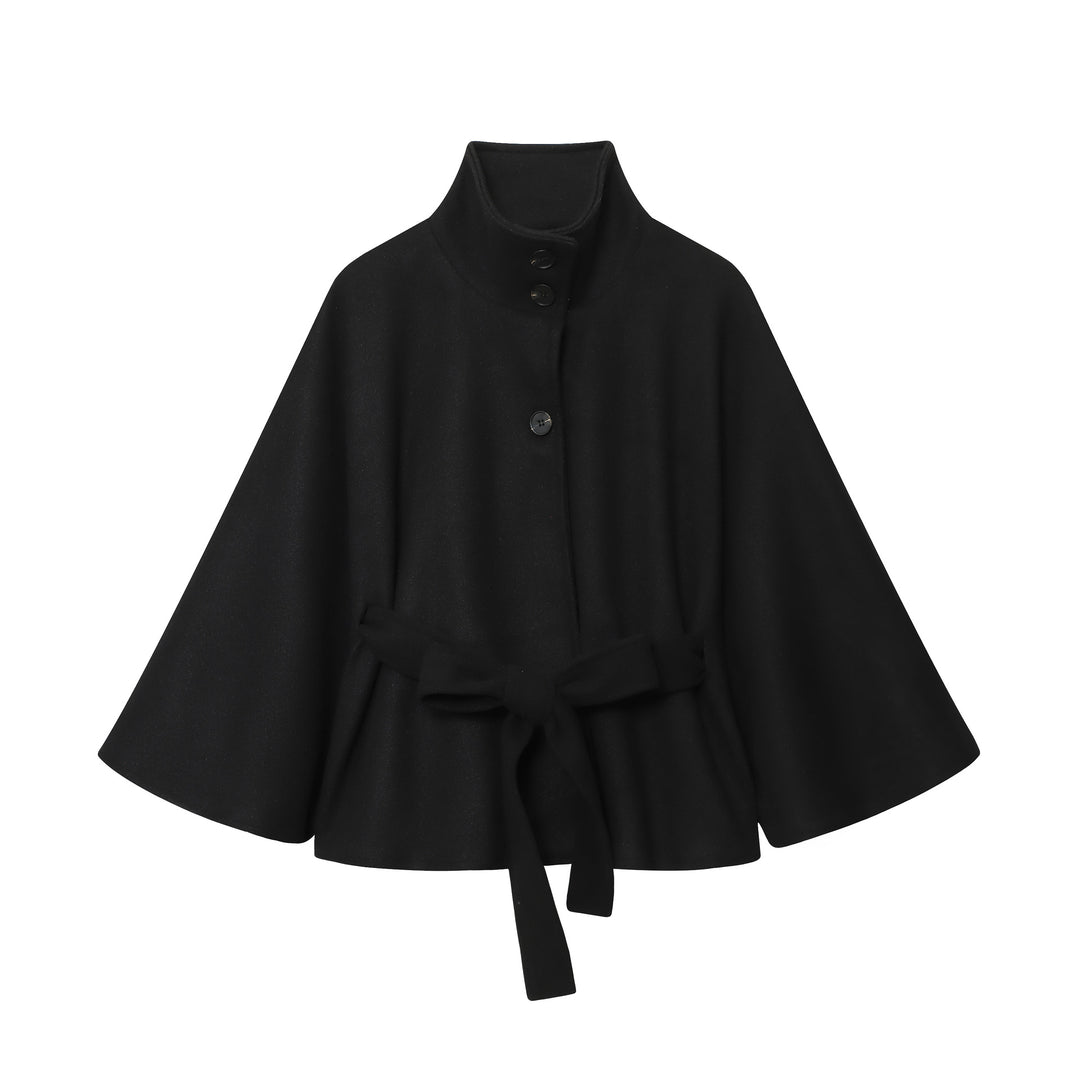 Damen Kurzes Cape-Mantel mit Stehkragen, Knopfleiste und Bindegürtel Echo Archiv