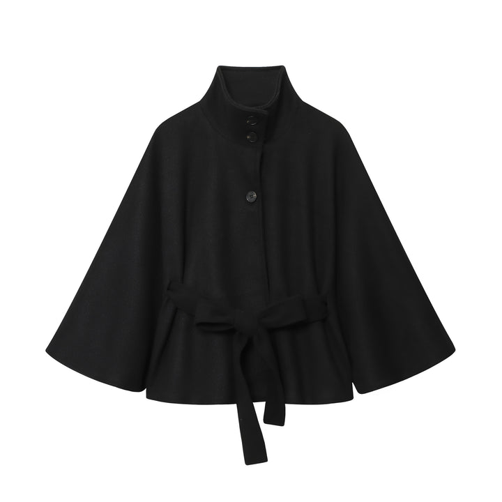 Damen Kurzes Cape-Mantel mit Stehkragen, Knopfleiste und Bindegürtel Echo Archiv