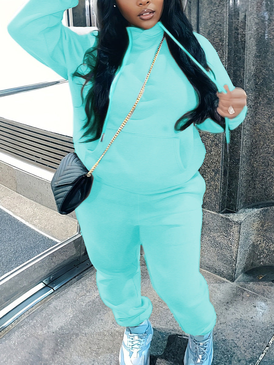 Damen nan kuscheliges Hoodie‑und Jogginghose Set mit hohem Kragen, Kängurutasche und tailliertem Bund Echo Archiv