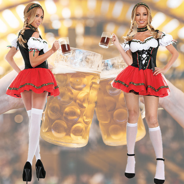 Damen nan folklorisches Kostümkleid mit off-shoulder Bluse Schnürkorsage und stufigem Tüllrock Echo Archiv