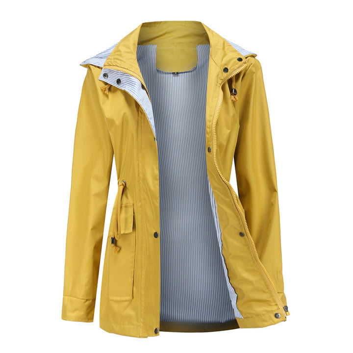Damen nan leichte wasserdichte Regenjacke mit Kapuze und Taillenzug Echo Archiv