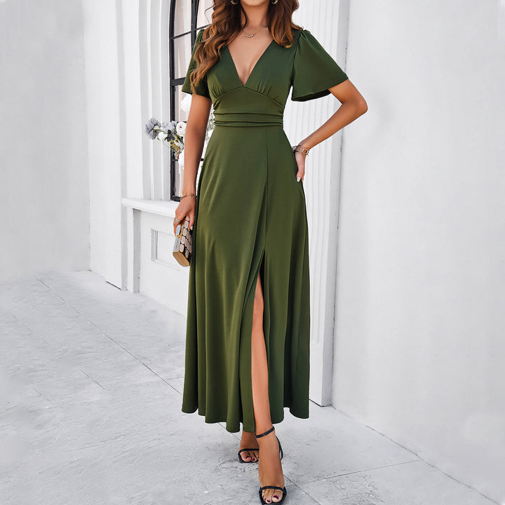 Damen Maxikleid mit tiefem V-Ausschnitt und seitlichem Schlitz Echo Archiv
