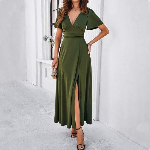 Damen Maxikleid mit tiefem V-Ausschnitt und seitlichem Schlitz Echo Archiv
