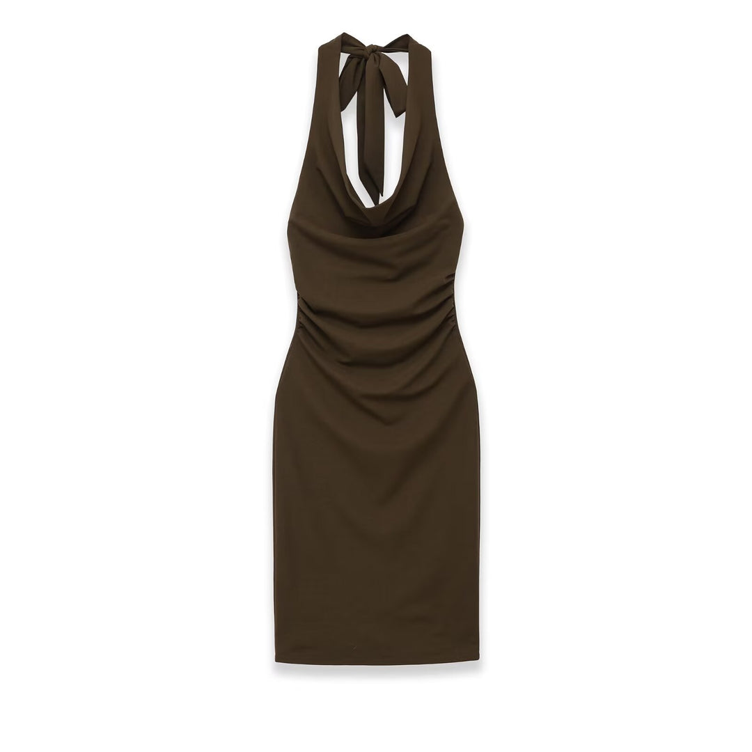 Damen Midikleid mit Neckholder, Wasserfall‑Cowl‑Ausschnitt und seitlicher Raffung Echo Archiv