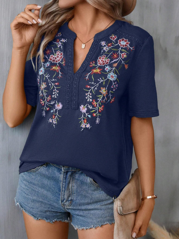 Damen bestickte Boho-Tunika mit tiefem Ausschnitt und Spitzenbesatz Echo Archiv