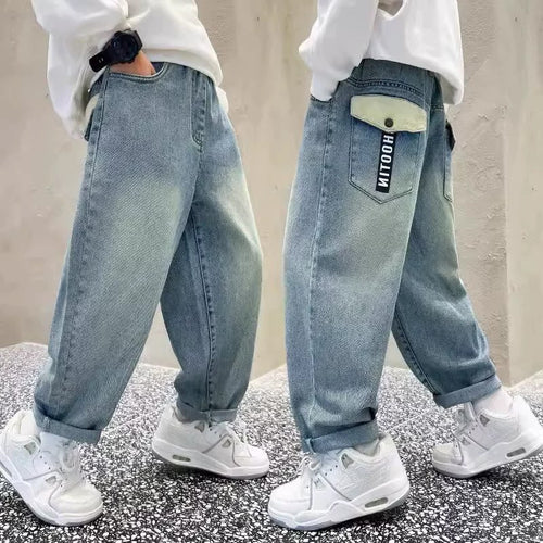 Unisex Weit geschnittene lässige Denim-Hose mit speziellen Taschen Echo Archiv