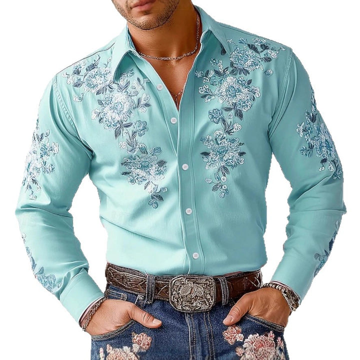 Herren besticktes Hemd mit floralen Motiven Echoarchiv