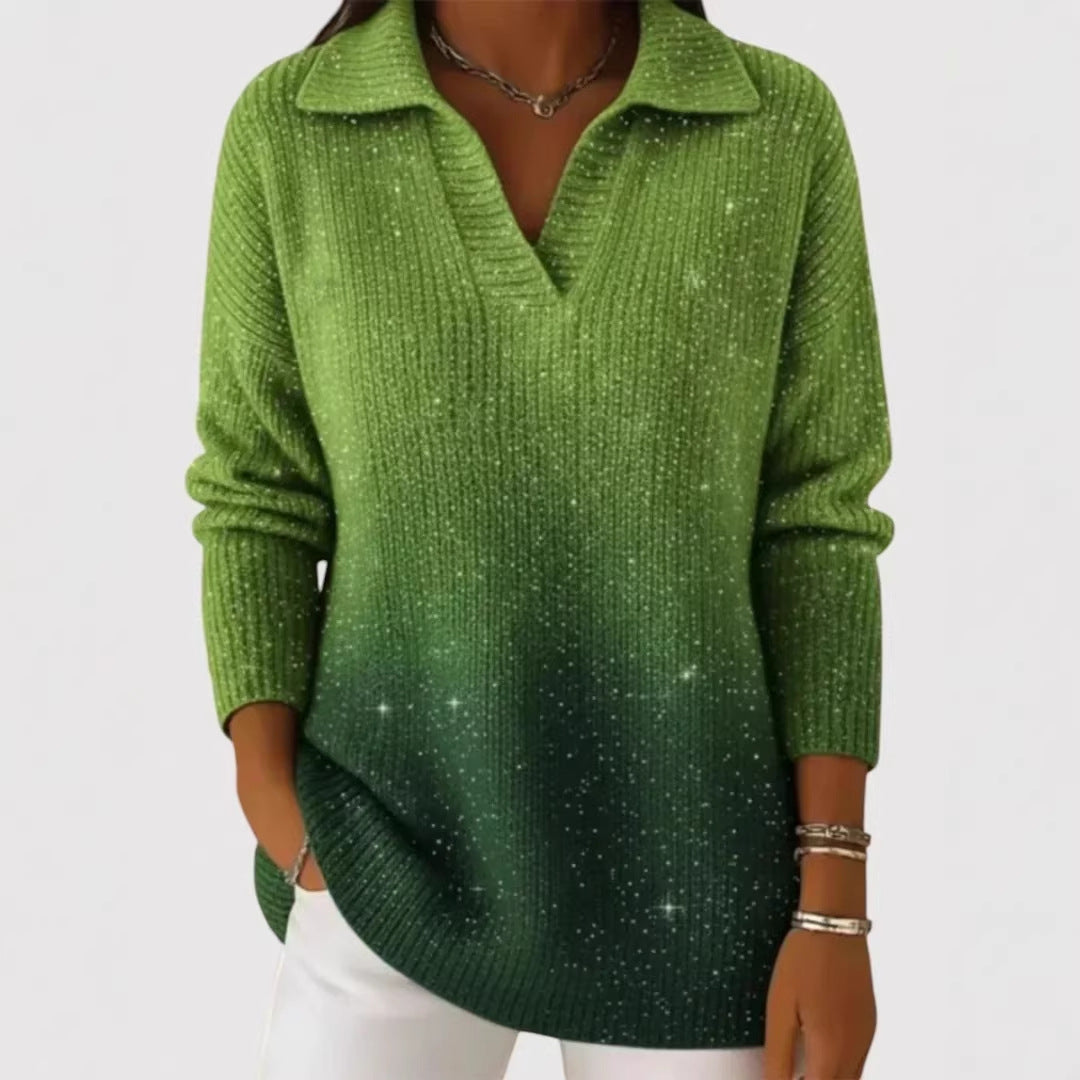 Damen Modischer Strickpullover mit V-Ausschnitt – Mavelle