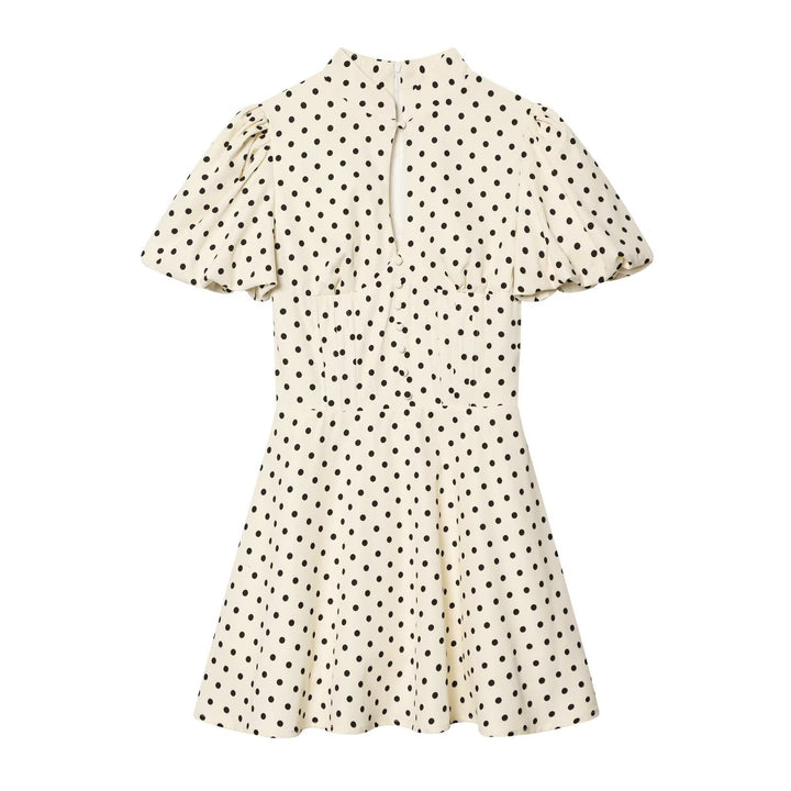 Damen Gepunktetes A‑Linien‑Kleid mit Stehkragen, Taillierung und Ballonärmeln Echo Archiv