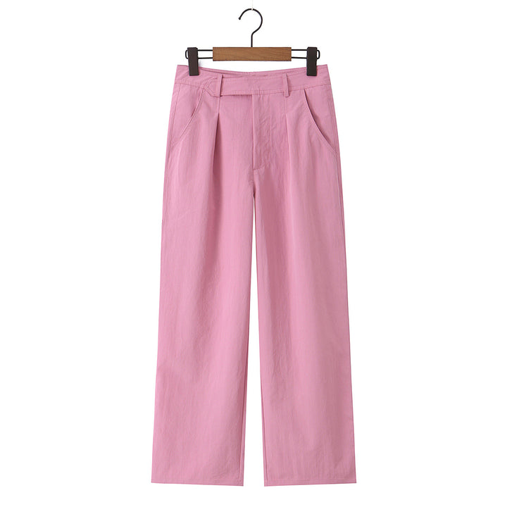 Damen weite Highwaist-Hose mit Bügelfalte, Bundfalten und geradem Bein – Avélisse