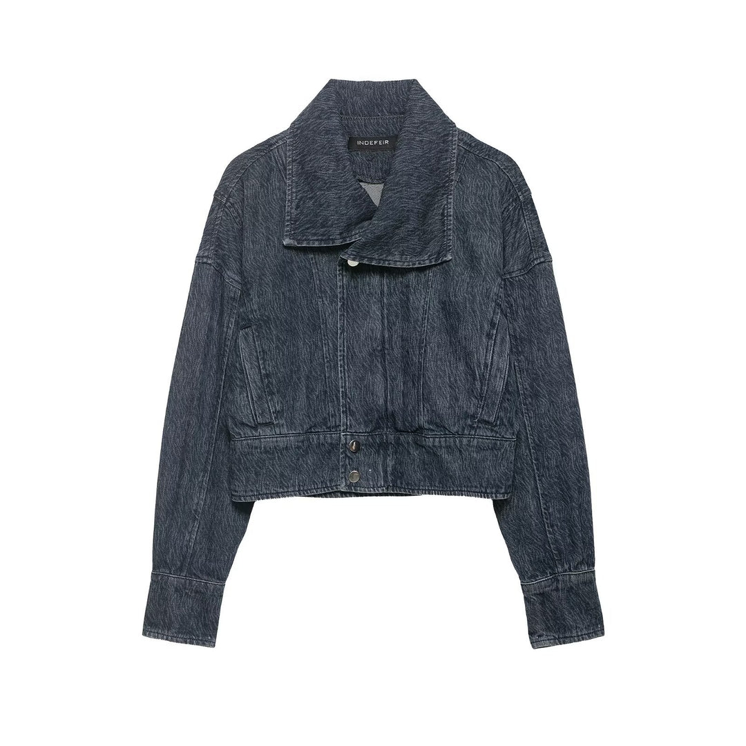 Damen Kurz geschnittene Oversize-Jeansjacke mit weitem Schalkragen Echo Archiv