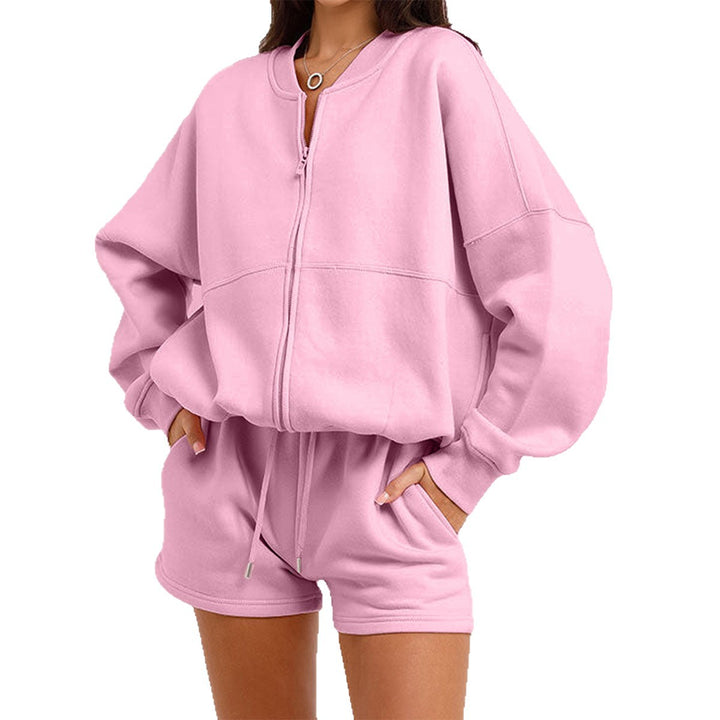 Damen nan zweiteiliges Sweat-Set mit oversized Reißverschluss-Jacke und elastischer Highwaist-Shorts Echo Archiv