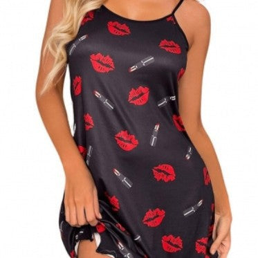 Damen Nachtkleid mit Lippen- und Lippenstift-Muster Echo Archiv