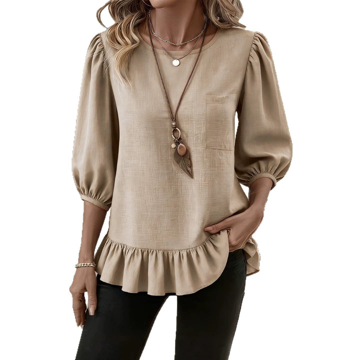 Damen Bluse mit Puffärmeln, Brusttasche und Stufenvolant Echo Archiv