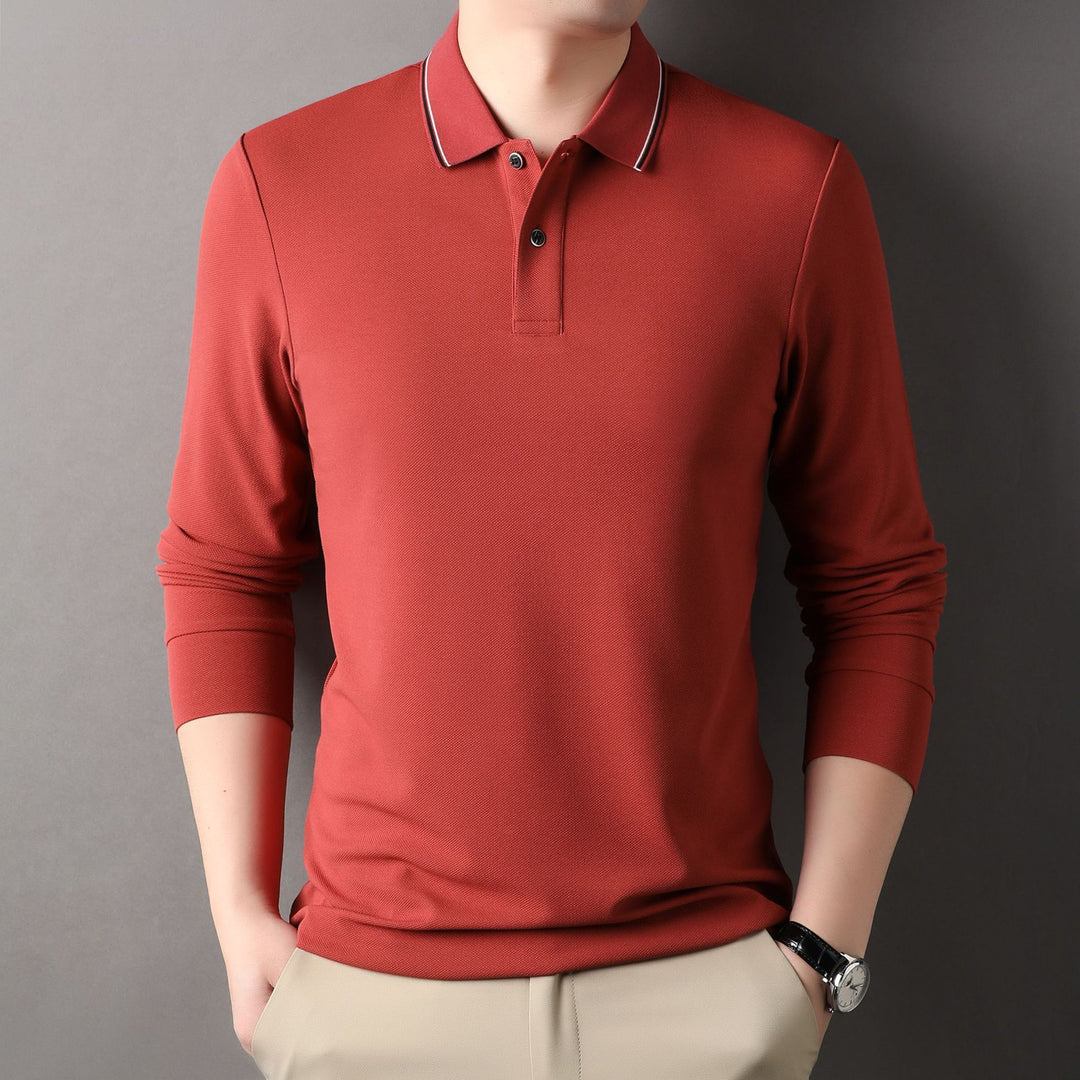 Herren elegantes Langarm-Polo mit modernem Kragen und stylischen Akzenten Echoarchiv