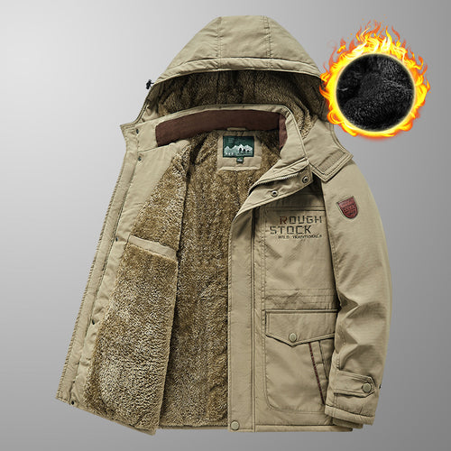 Herren wärmender gefütterter Kapuzenparka mit durchgehendem Teddyfleecefutter und Utility‑Taschen Echoarchiv