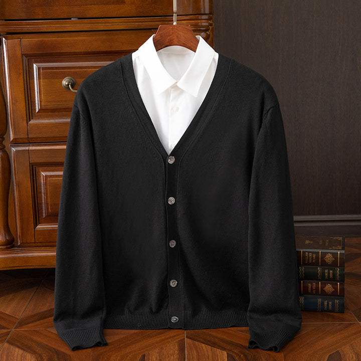 Herren lässige Strickjacke mit tiefem V-Ausschnitt und Knopfdetails Echoarchiv