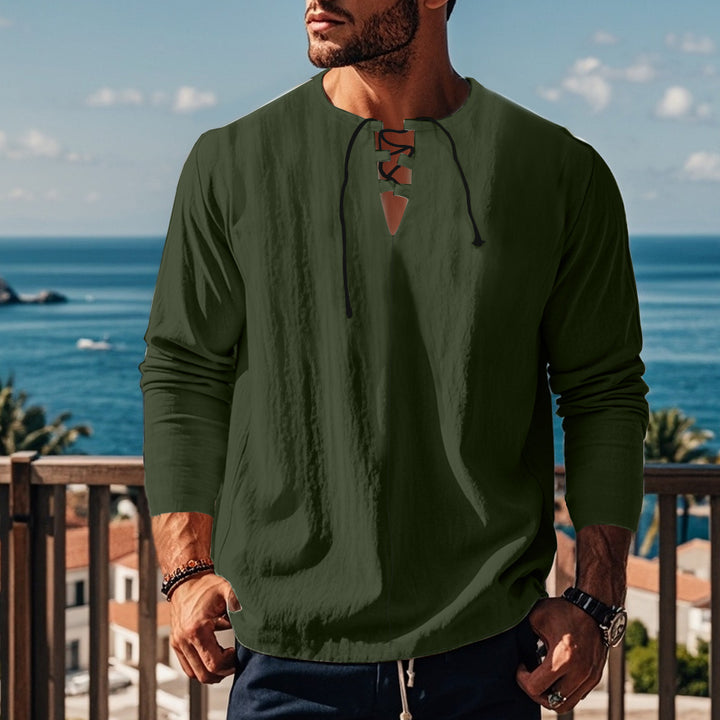 Herren lässiges Langarmshirt mit modischem Schnürdesign und atmungsaktiver Textur Echoarchiv