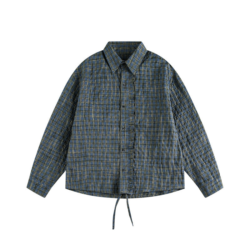 Unisex Kariertes Overshirt mit Tunnelzugsaum und verdeckter Knopfleiste Echoarchiv