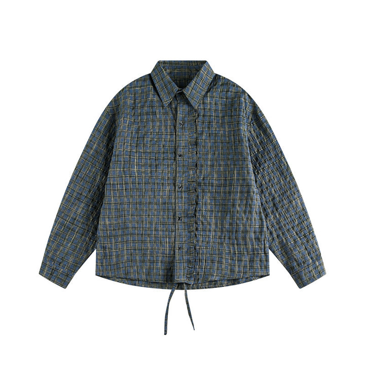 Unisex Kariertes Overshirt mit Tunnelzugsaum und verdeckter Knopfleiste Echoarchiv