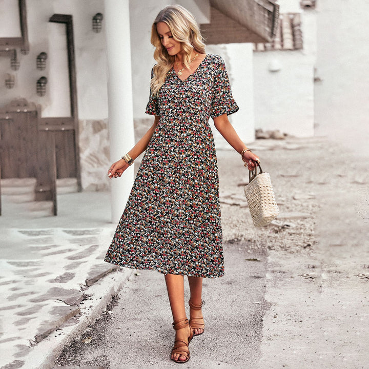 Damen Midikleid mit floralem Muster und A-Linien-Schnitt Echo Archiv