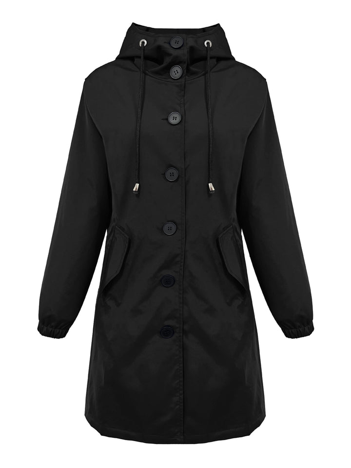 Damen nan leichter Regenparka mit Kapuze, überlanger Knopfleiste, Tunnelzug und aufgesetzten Taschen Echo Archiv