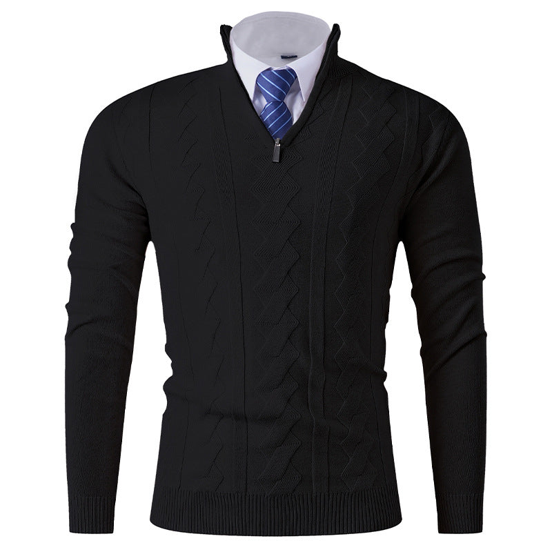 Herren eleganter Stehkragenpullover mit strukturiertem Zipper Echoarchiv