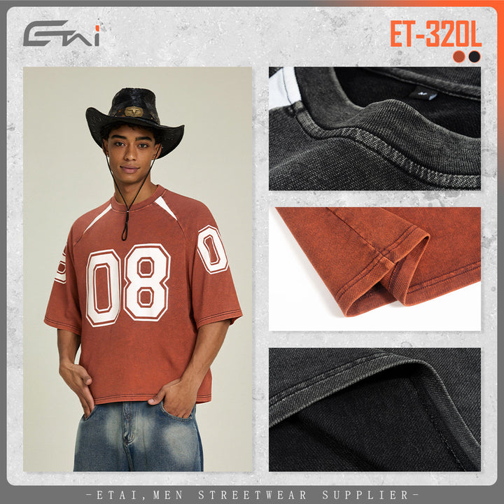 Herren Oversize Raglan-T-Shirt mit Vintage-Waschung und Kontrastbesatz Echo Archiv