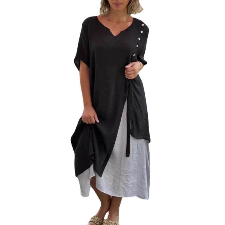 Damen nan zweilagiges Lagenkleid mit asymmetrischem Saum und Zierknopfleiste Echo Archiv
