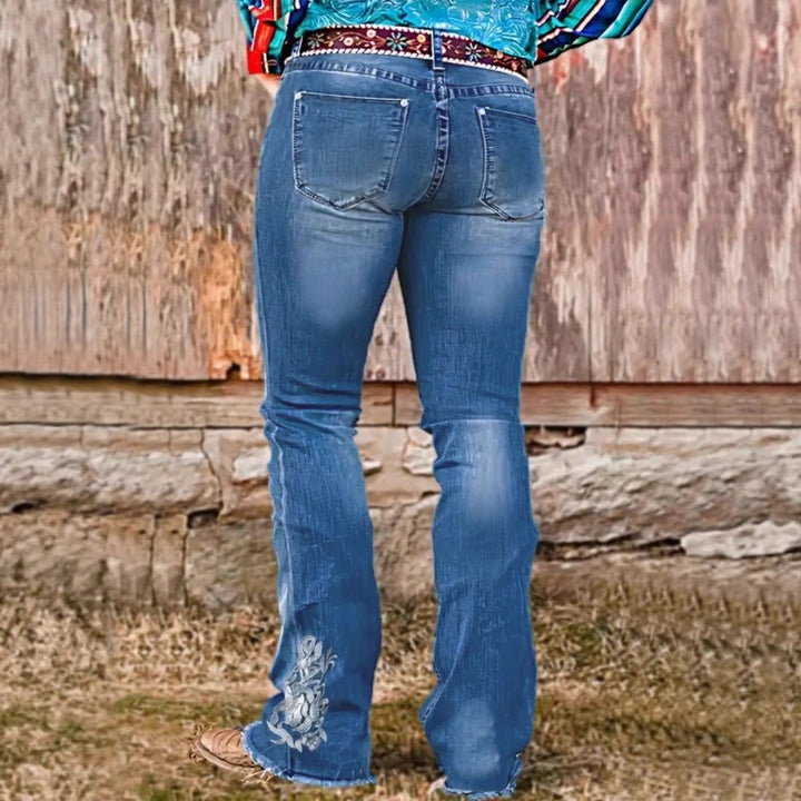 Damen Bootcut-Jeans im Western‑Stil mit dekorativer Stickerei und Used‑Effekt Echo Archiv