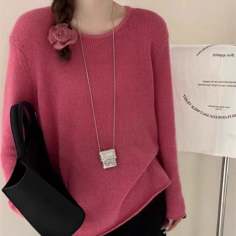 Damen Leichter Oversize-Feinstrickpullover mit Rundhals, dezentem Sheer-Effekt und gerundetem Saum Echoarchiv