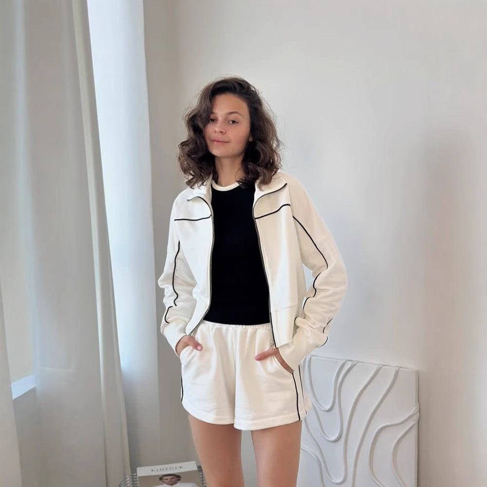 Damen nan athletischer Zweiteiler mit formendem Sportbustier, taillierter Highwaist-Sweatshorts und Zip-Hoodie Echo Archiv