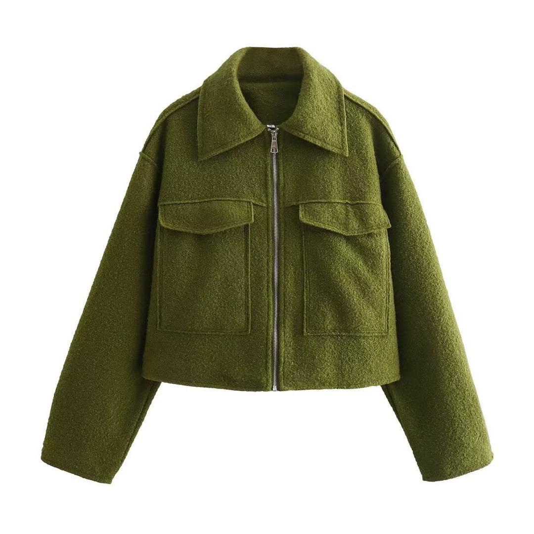 Damen Boxy-Cropped-Jacke aus Bouclé‑Wollmix mit Hemdkragen und aufgesetzten Pattentaschen Echo Archiv