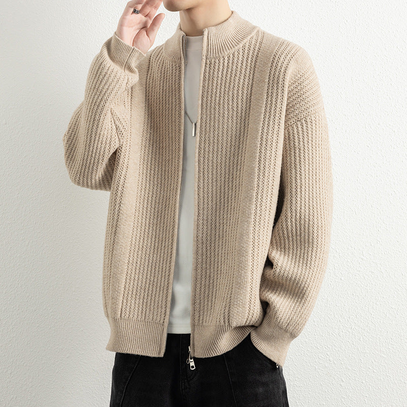 Herren Strickjacke mit modernem Zipper und strukturierter Oberfläche Echoarchiv