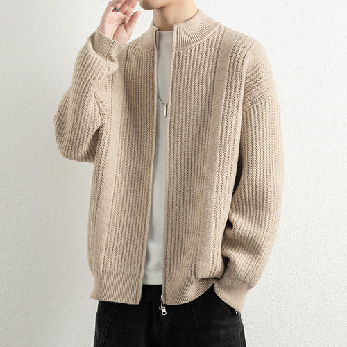 Herren Strickjacke mit modernem Zipper und strukturierter Oberfläche Echoarchiv