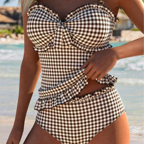 Damen Buntes Rüschenshirt-Tankini Echo Archiv
