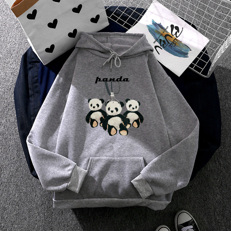 Damen oversized Kapuzenpullover mit Plüsch-Panda-Applikation und Kängurutasche – Auréline