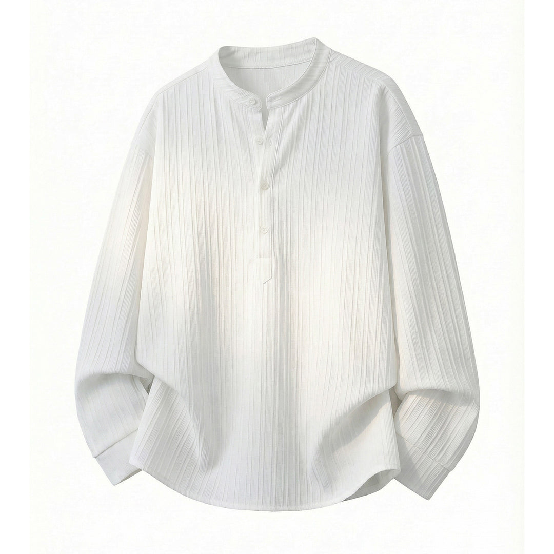 Unisex Leichtes Langarmshirt mit Stehkragen und Rippstruktur-Henley Echo Archiv