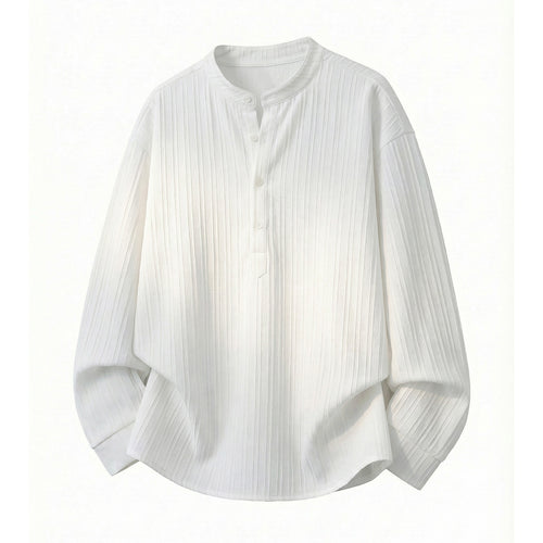 Unisex Leichtes Langarmshirt mit Stehkragen und Rippstruktur-Henley Echo Archiv