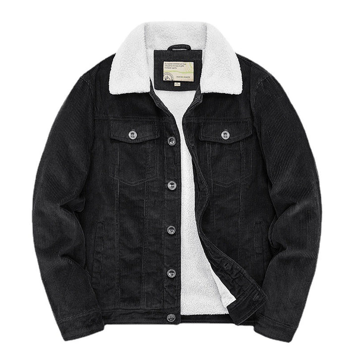 Herren Kord-Workerjacke mit durchgehendem Teddyfutter, Hemdkragen und Brusttasche Echoarchiv