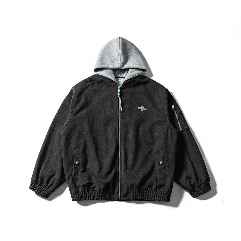 Unisex Oversize Canvas Kapuzenblouson mit Utilityärmeltasche und elastischem Bund Echoarchiv